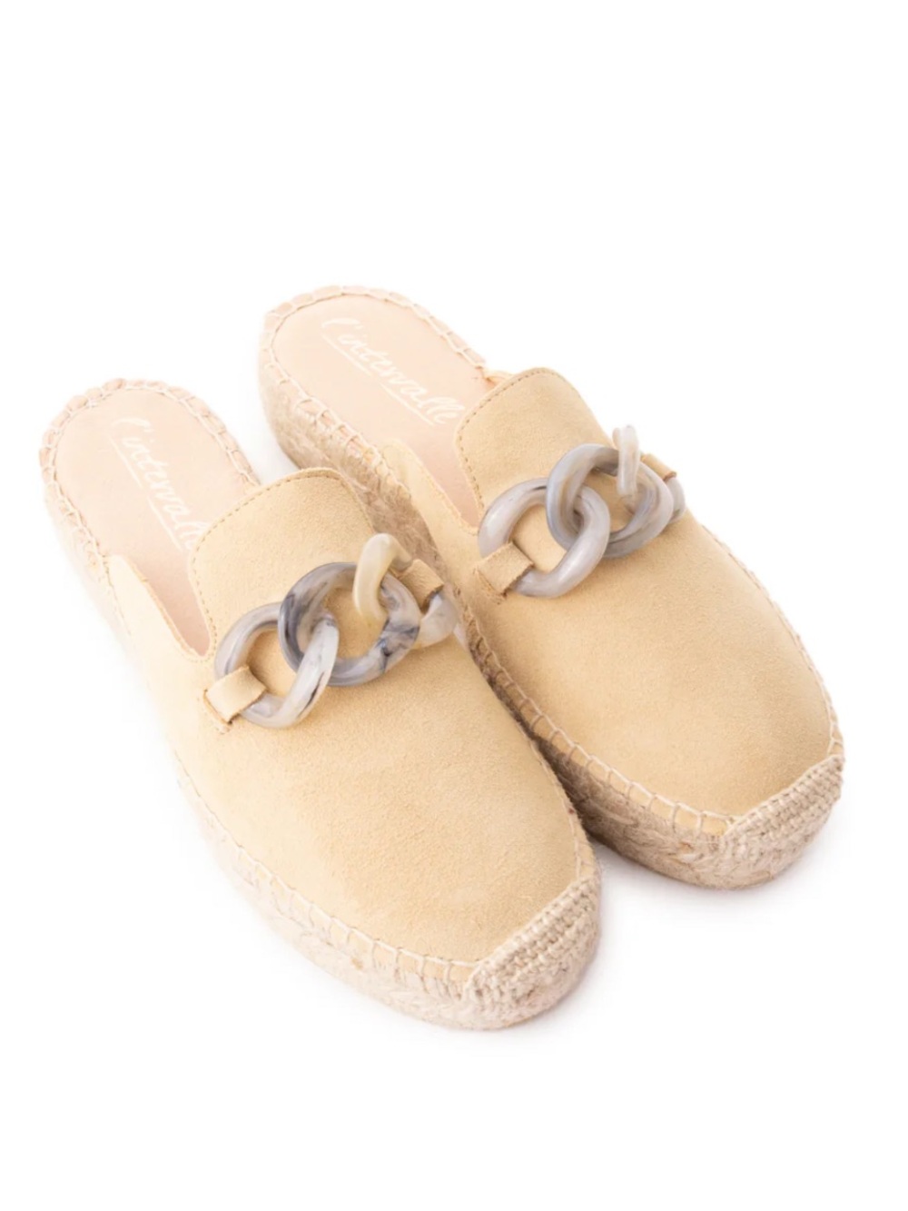 L’Intervalle Anapolis - Tan Suede Mules with Chain Accent - BRAND NEW